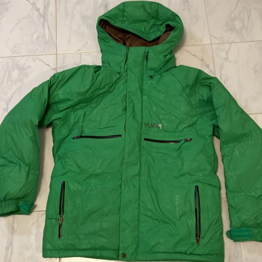 Volcom awesome bright green recco down filled jacket.  EUC!